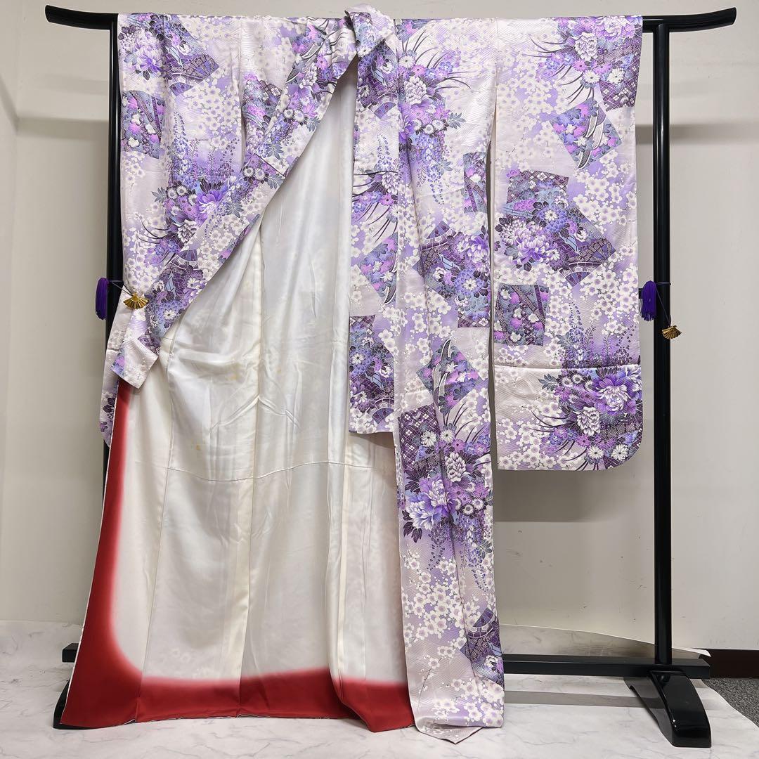 振袖　牡丹　梅花　薄紫　菊花　鹿の子　着物　125tz