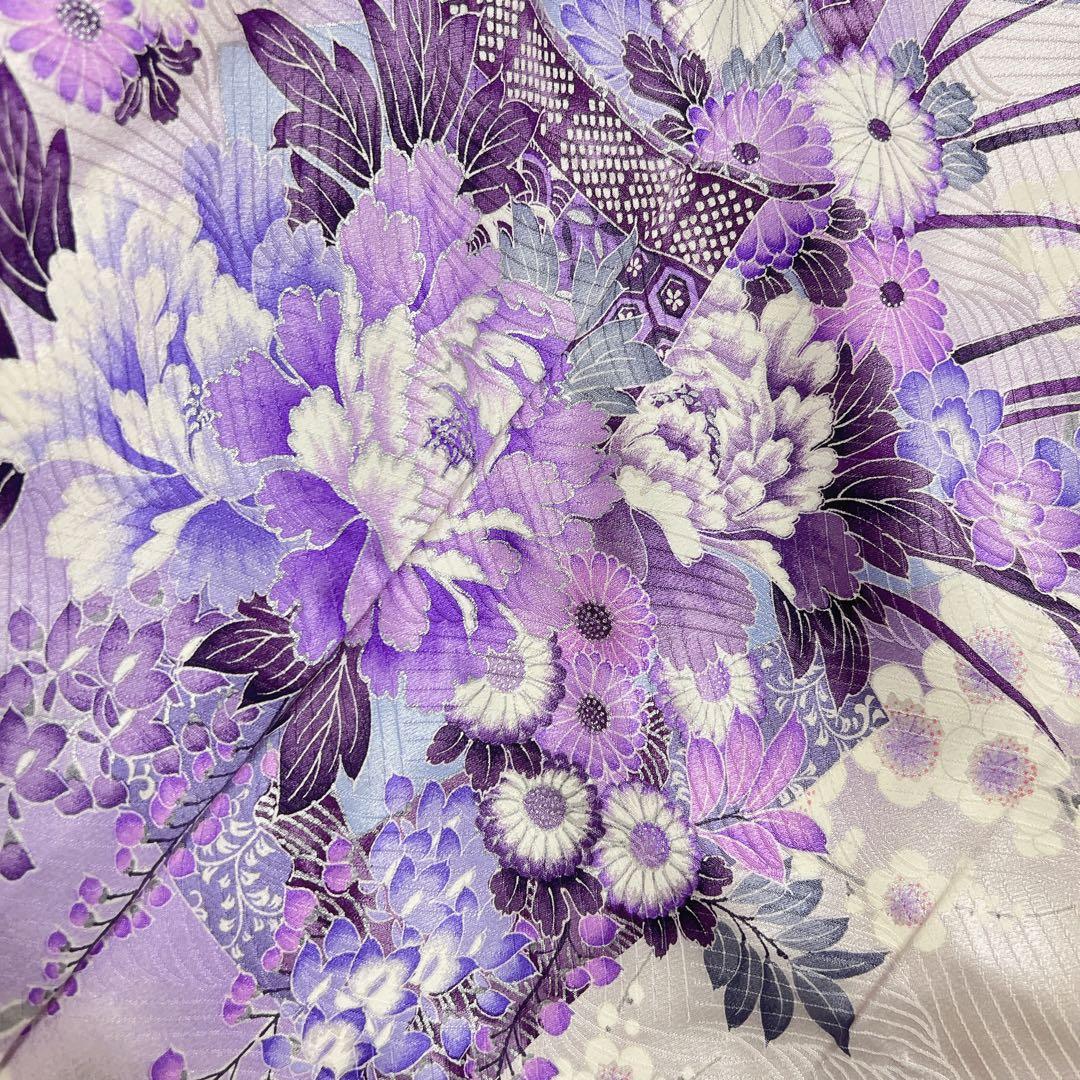 振袖　牡丹　梅花　薄紫　菊花　鹿の子　着物　125tz