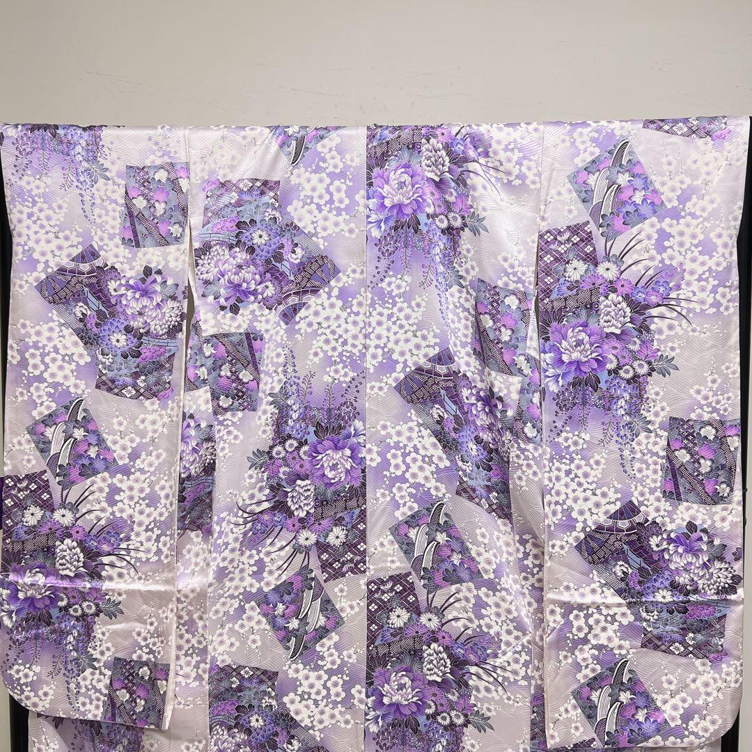 振袖　牡丹　梅花　薄紫　菊花　鹿の子　着物　125tz