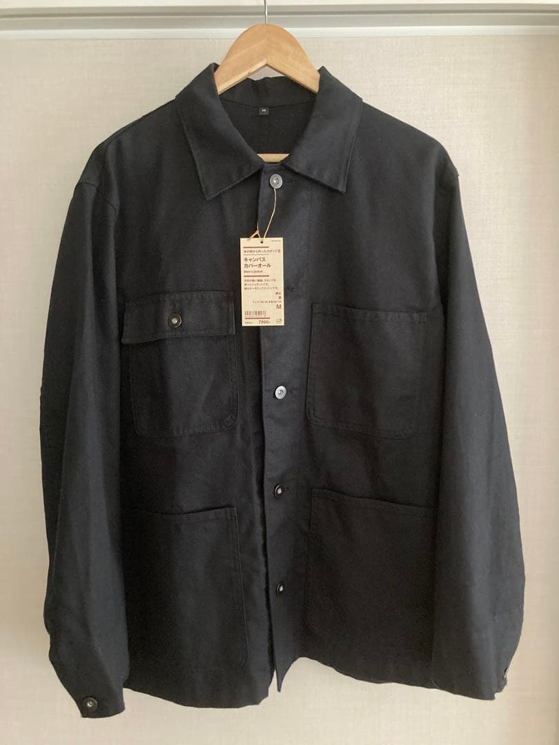 ※未使用 無印良品　木の実から作った カポック混キャンバス カバーオール M 黒