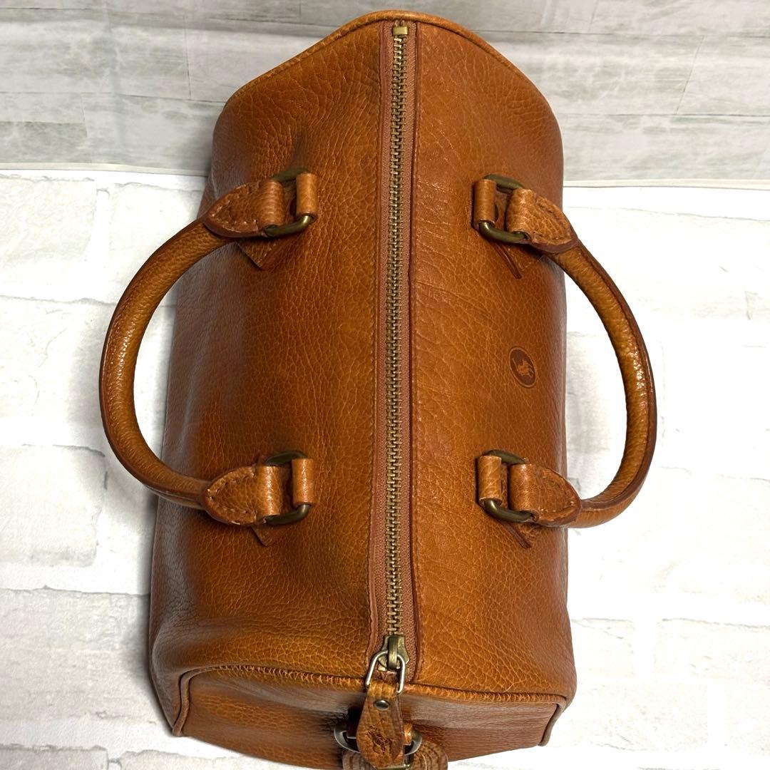 美品 希少 ラルフローレン ミニボストン シボ革　ブラウン