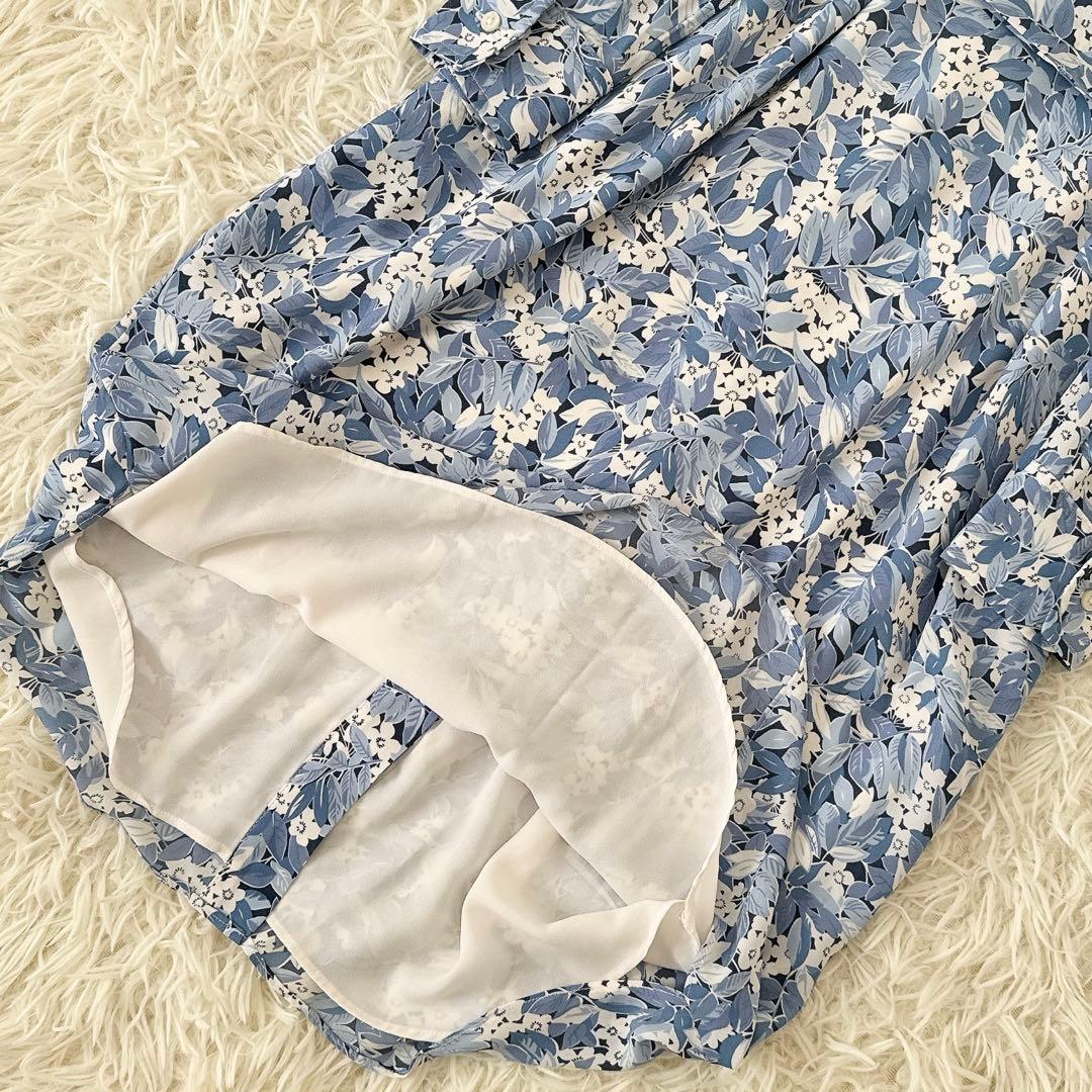 サイズ4 ローレンラルフローレン✨花柄 シャツワンピース ベルト 水色