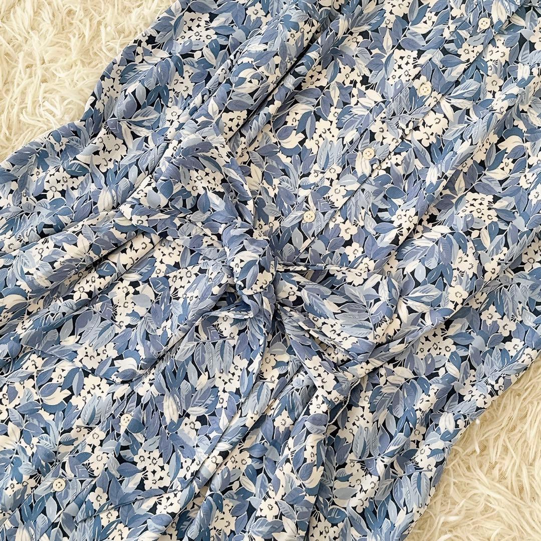 サイズ4 ローレンラルフローレン✨花柄 シャツワンピース ベルト 水色