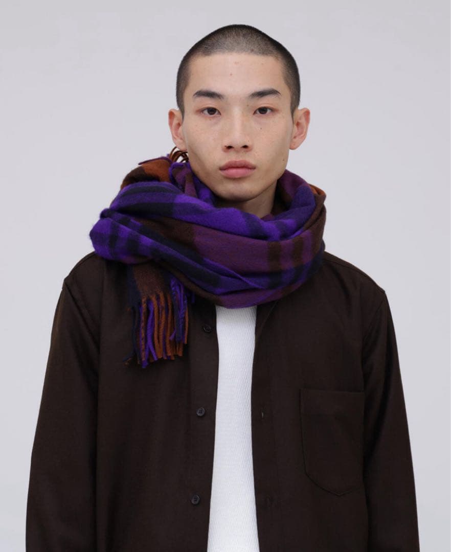 新品 Joshua Ellis カシミヤ マフラー ストール パープル チェック