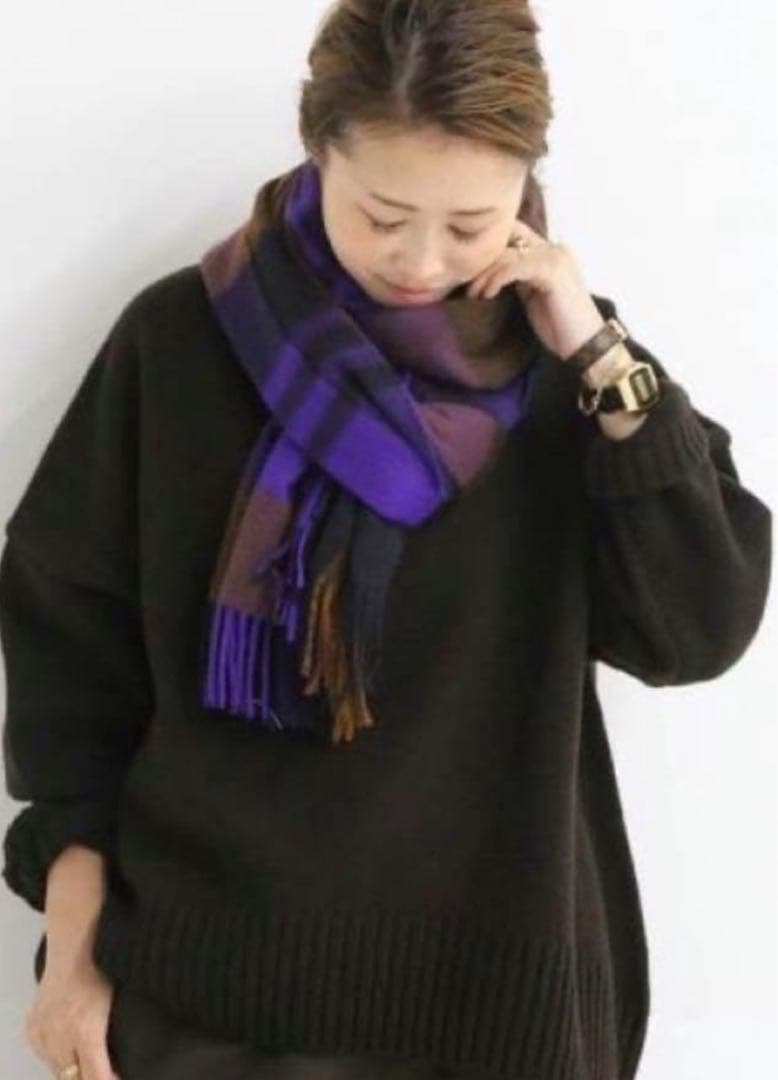 新品 Joshua Ellis カシミヤ マフラー ストール パープル チェック
