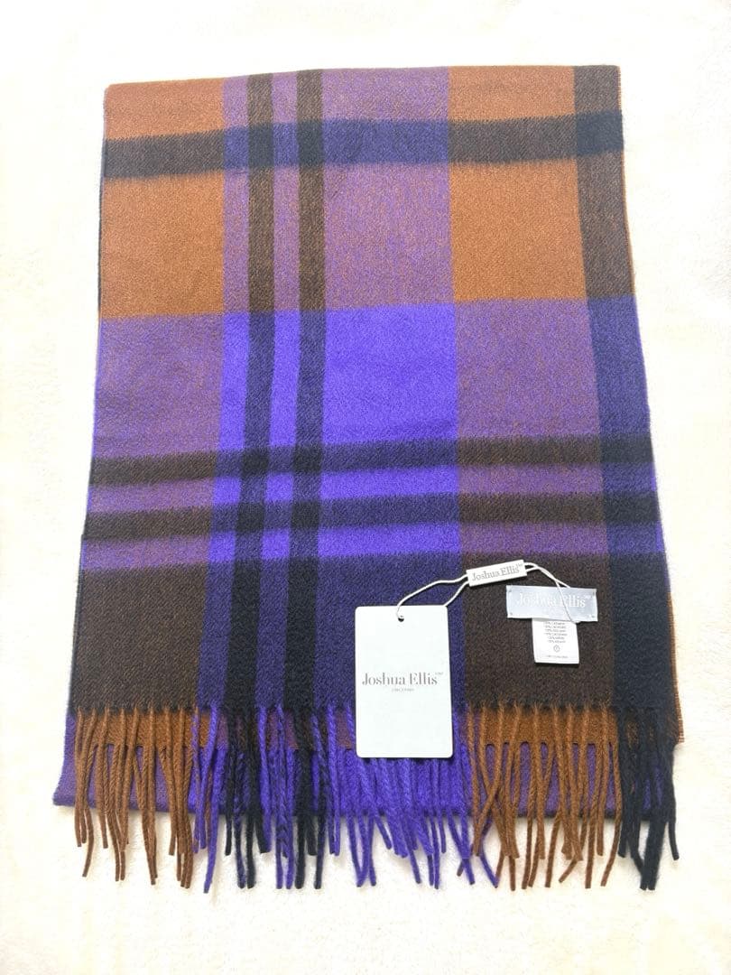 新品 Joshua Ellis カシミヤ マフラー ストール パープル チェック