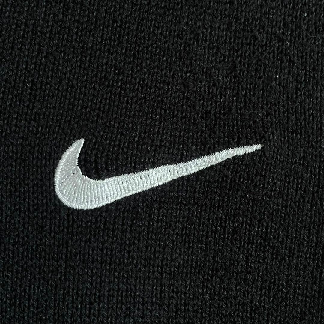 90s OLD NIKE 白タグ コットンニットベスト スウッシュロゴ 刺繍 黒