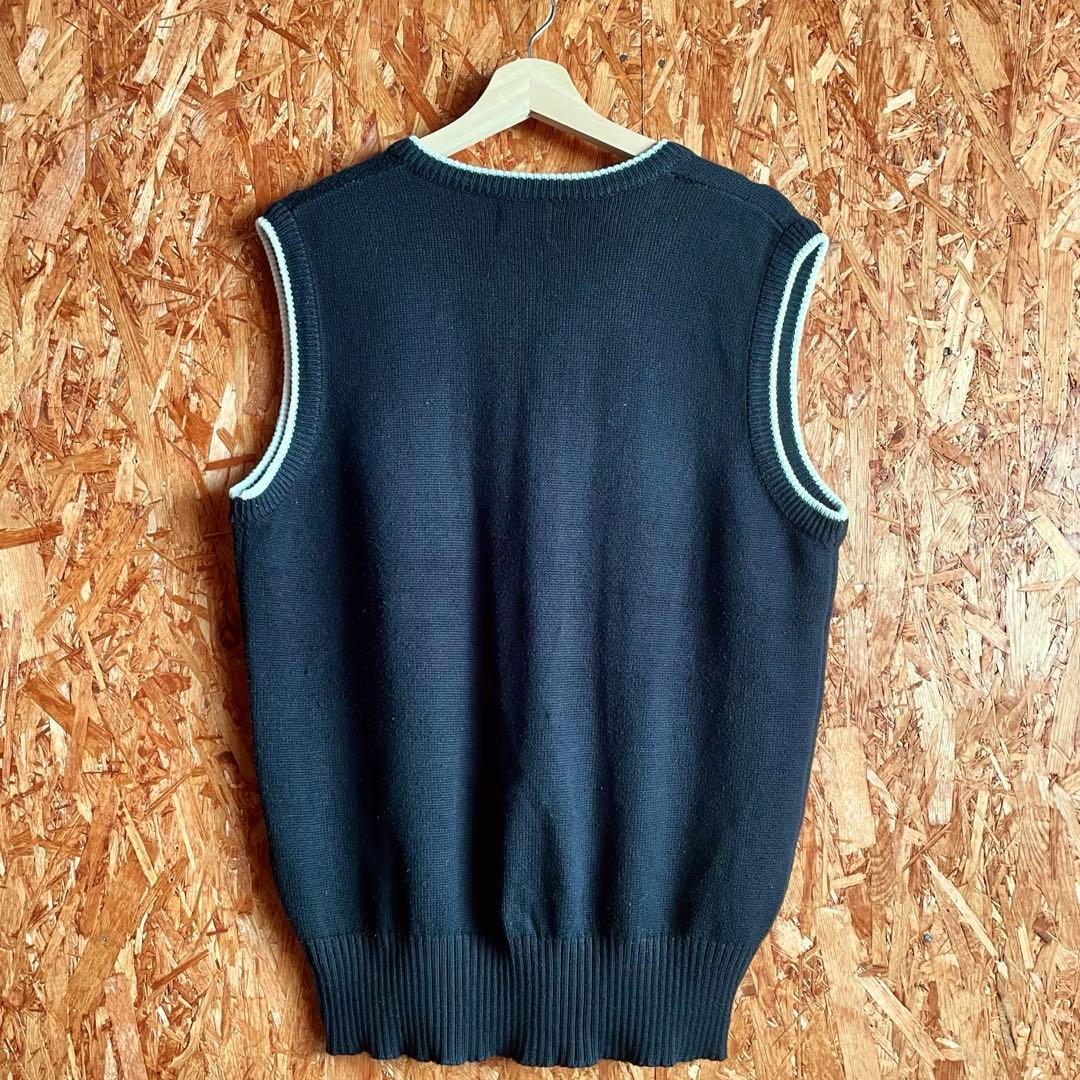 90s OLD NIKE 白タグ コットンニットベスト スウッシュロゴ 刺繍 黒