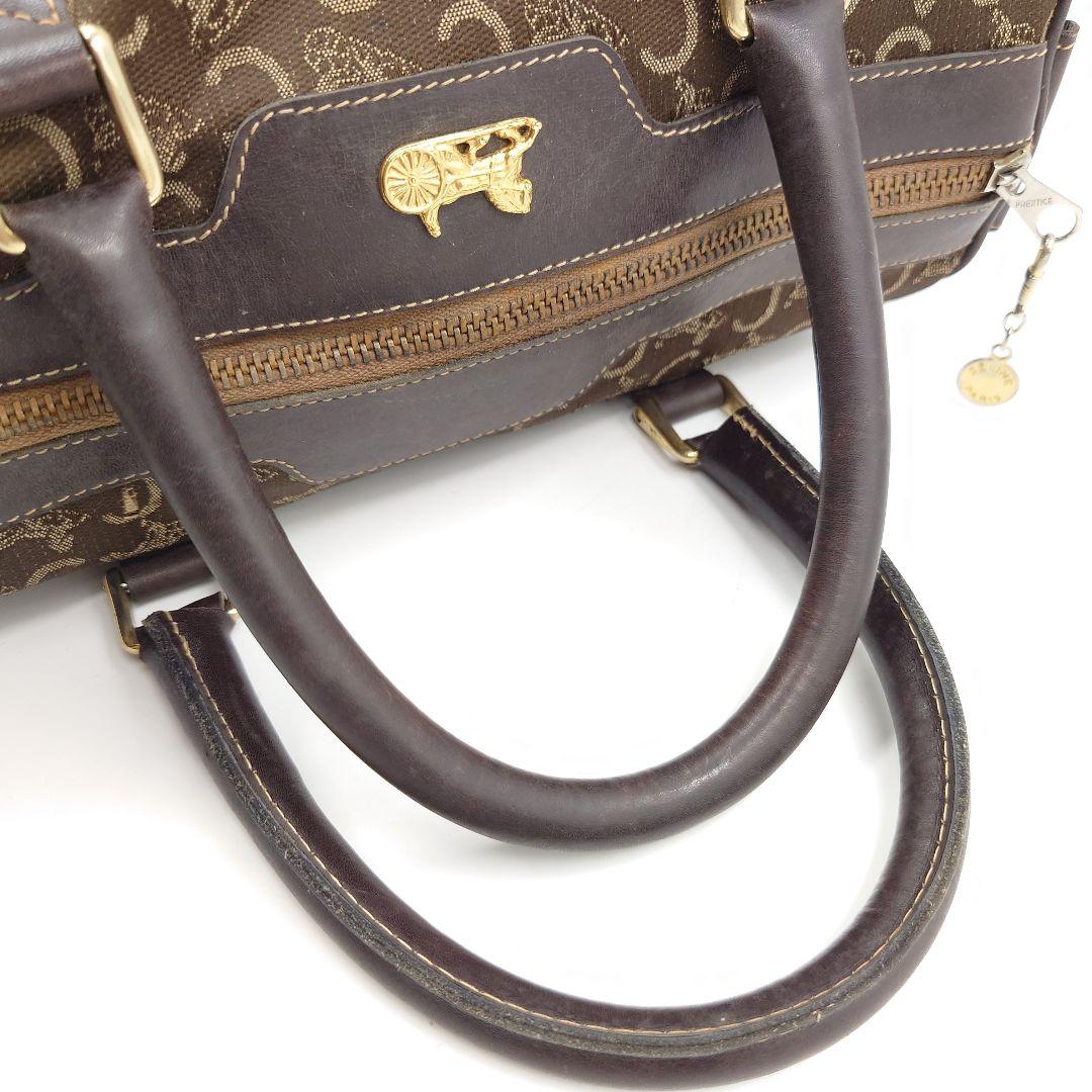 CELINE ボストンバッグ Cマカダム柄 馬車 ブラウン セリーヌ