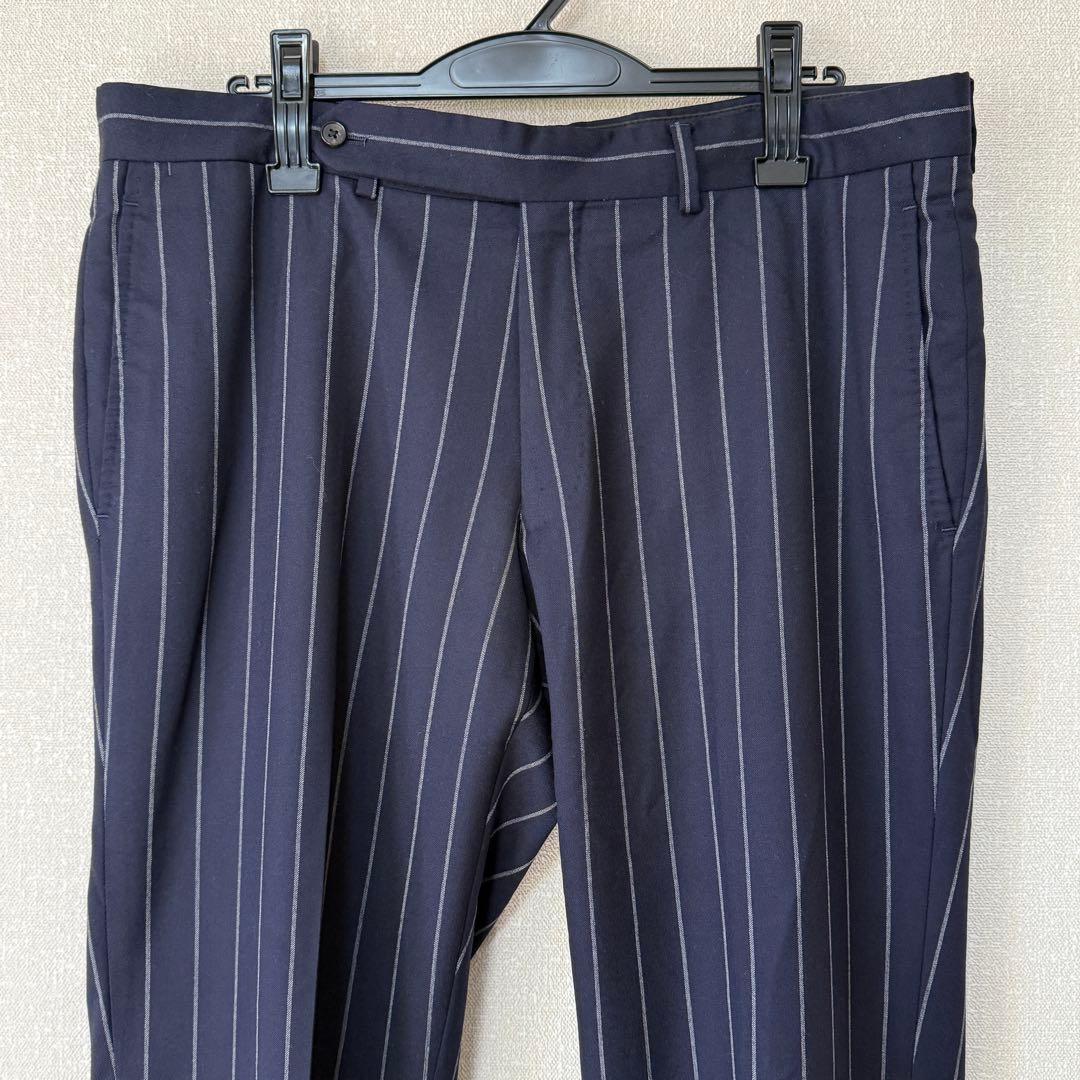 ユナイテッドアローズ スーツ 52 紺 ストライプ ウール100 L〜XL