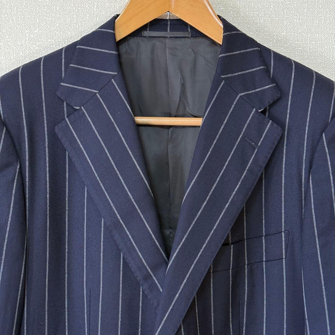 ユナイテッドアローズ スーツ 52 紺 ストライプ ウール100 L〜XL