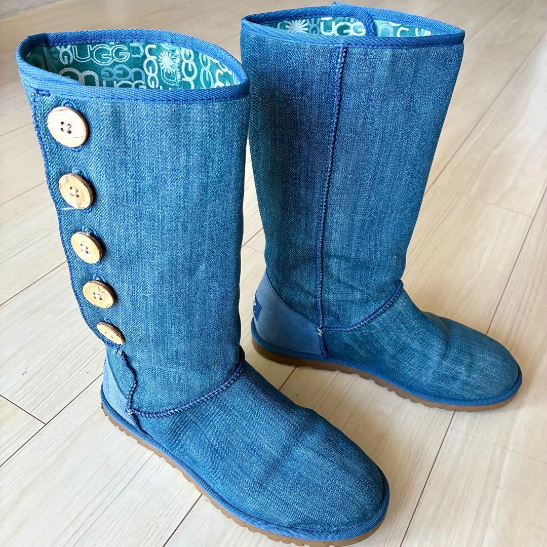 極美品✨UGG アグ ウォッシュドデニム ボタンブーツ ロング 24.0