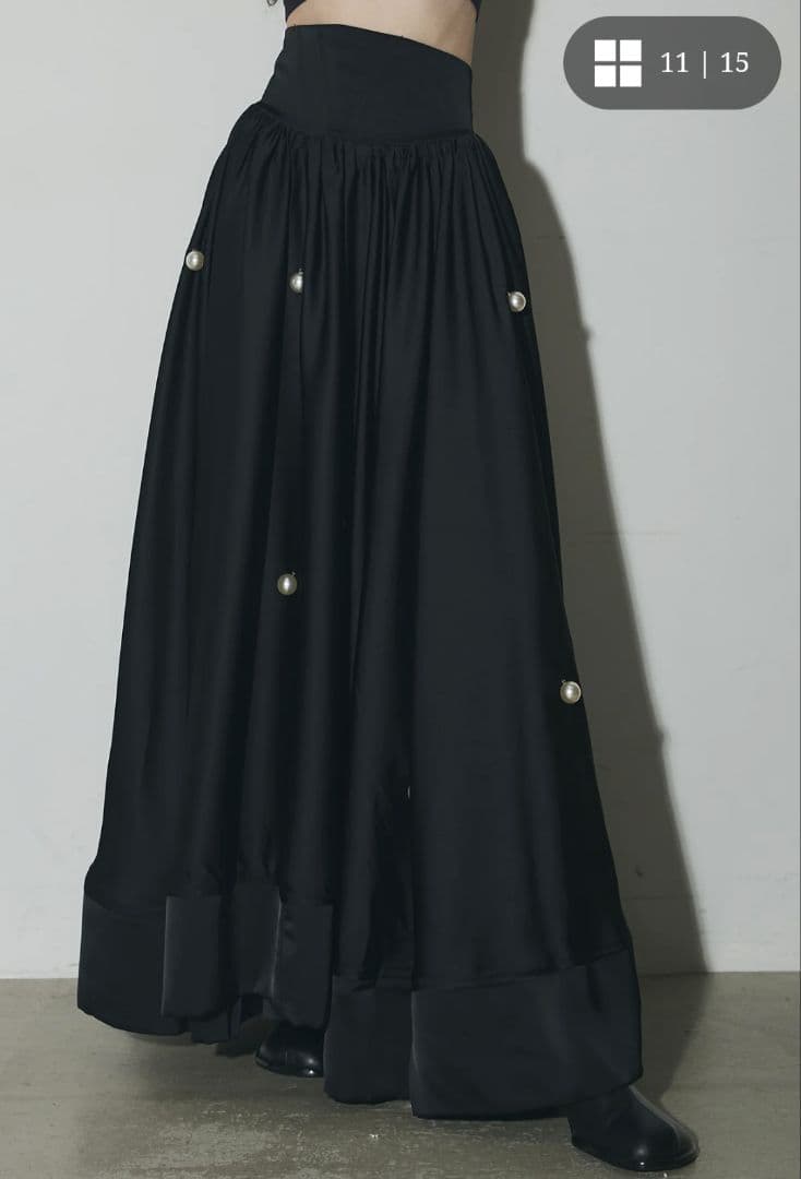 新品 andrea&co パールサテンボリュームスカート ブラック 完売品