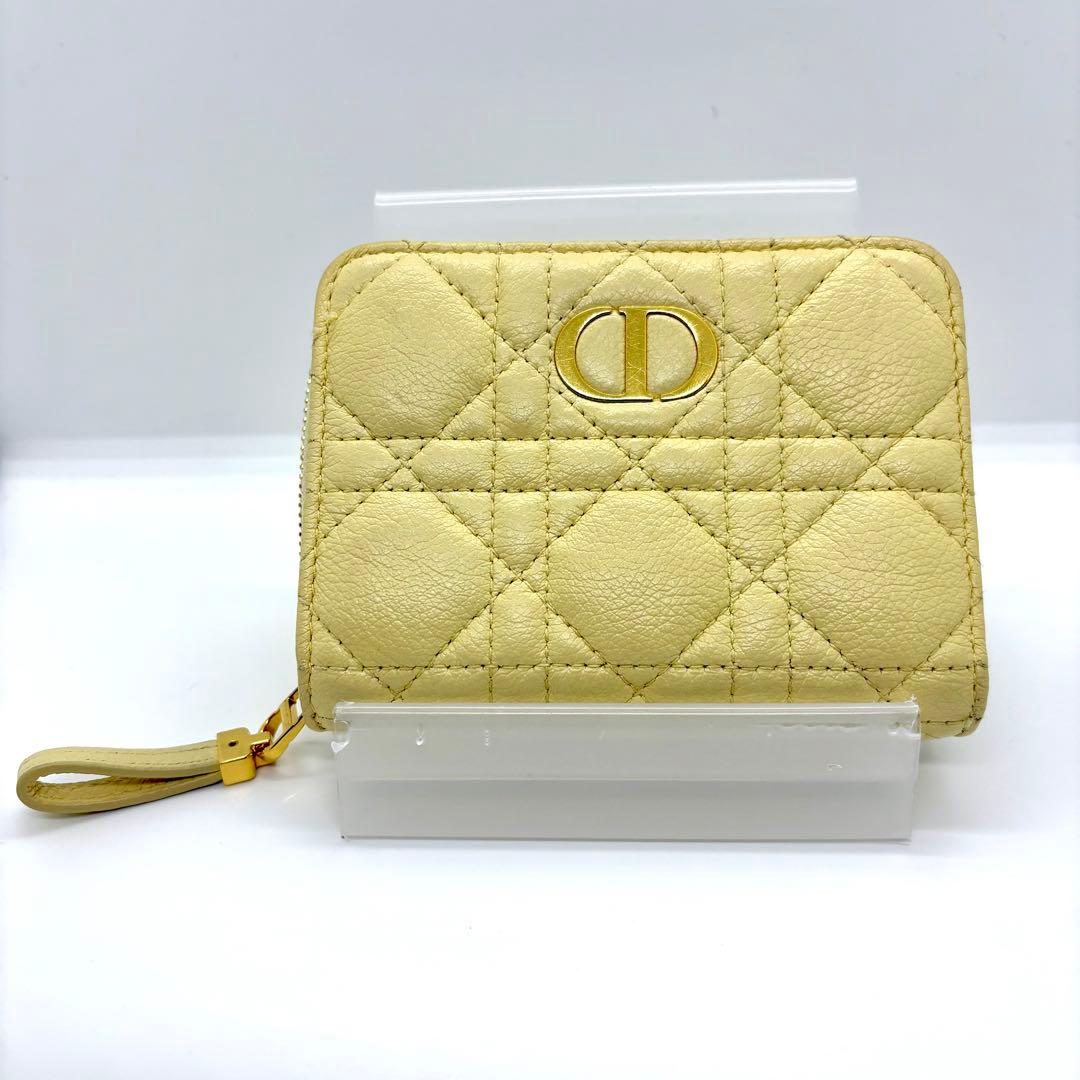 Dior 二つ折り財布 スカーレットウォレット イエロー カナージュ カロ