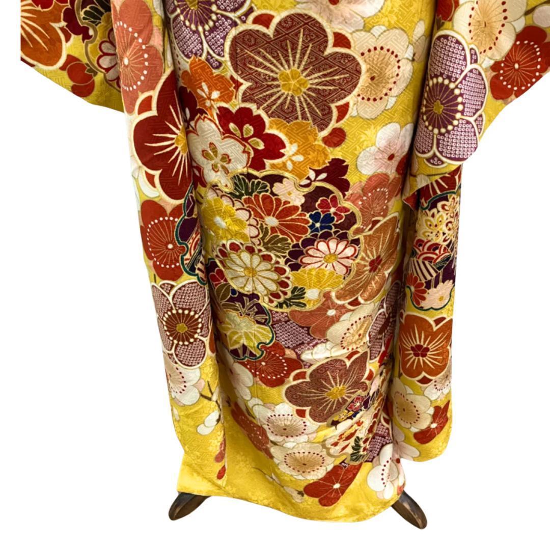 ≪早い者勝ち≫【美品】 振袖 正絹 成人式 古典柄 振袖単品 黄 S*45 ●