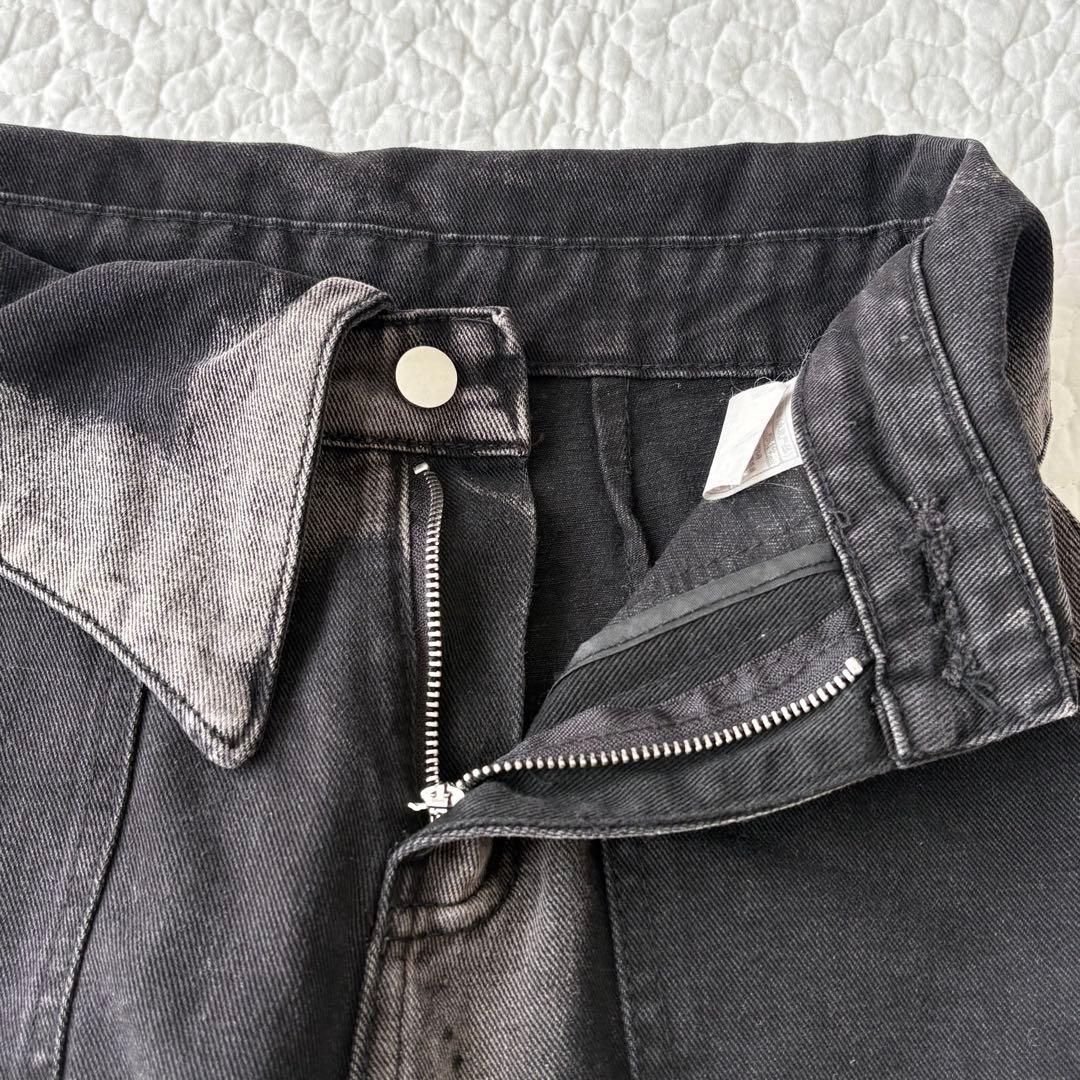 バーバリー デニム ワイドパンツ 変形ハイウエスト（M）黒系 個性派デザイン