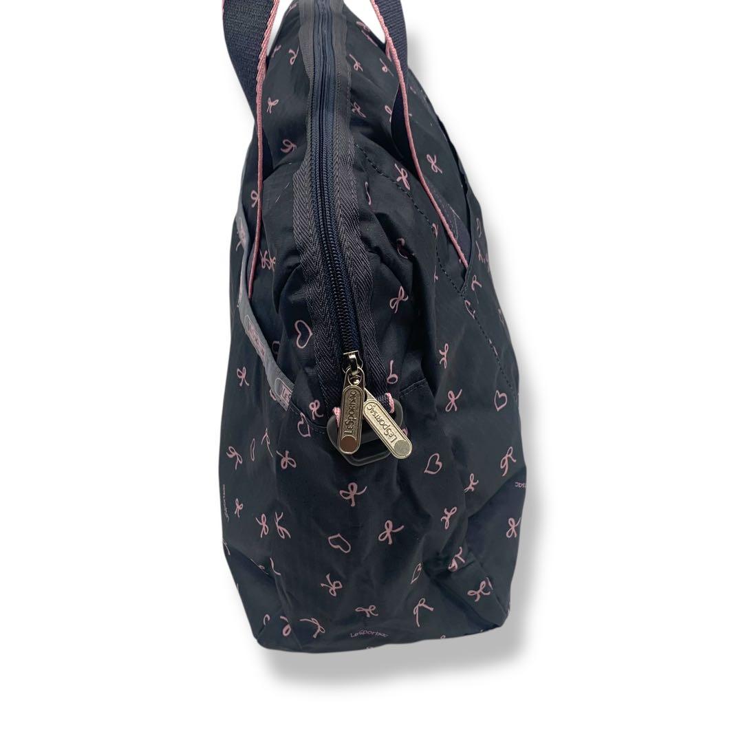 Lesportsac ハーパーバックリボン柄グレー＋ライトピンク