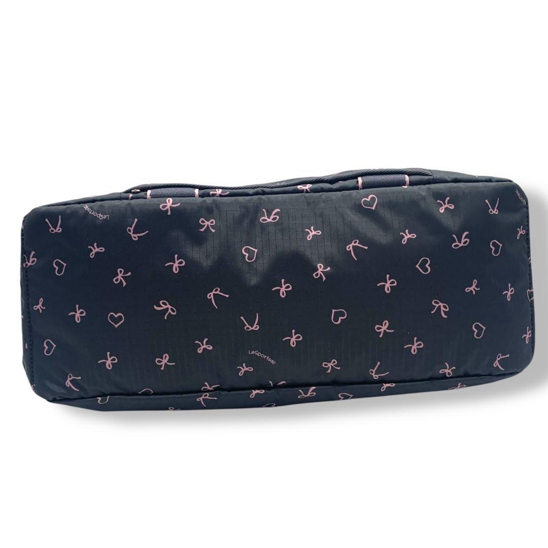 Lesportsac ハーパーバックリボン柄グレー＋ライトピンク