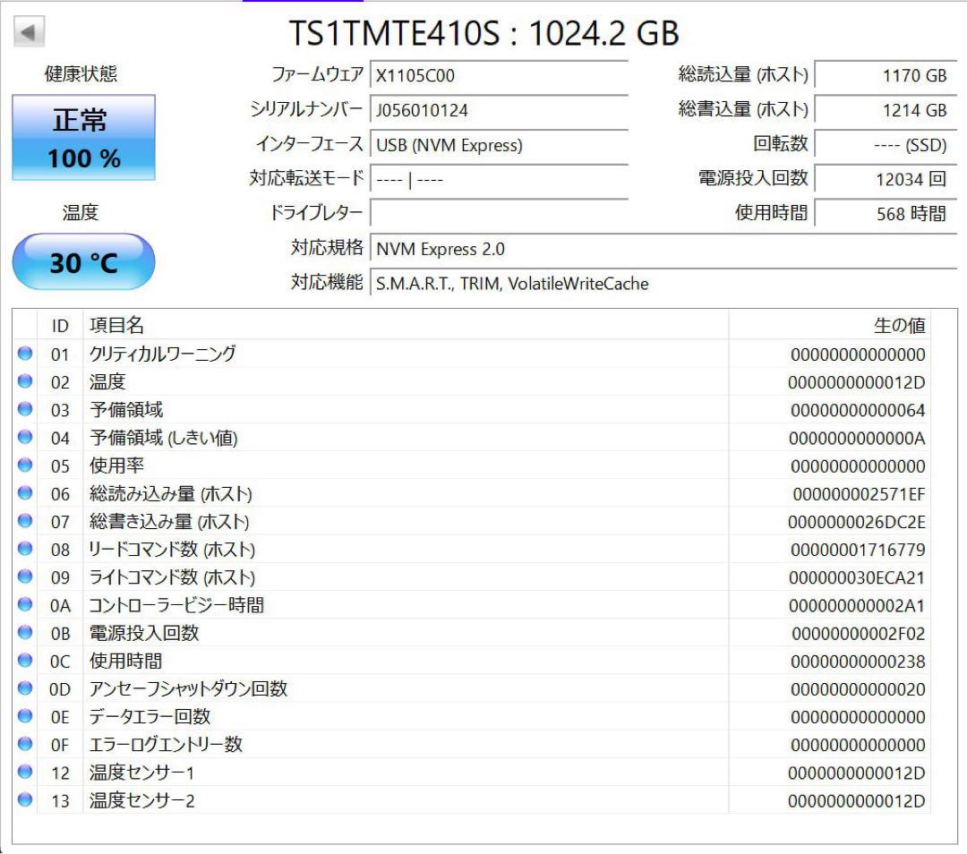 内蔵型SSD Transcend MTE410S 2242 Gen4 1TB SSD