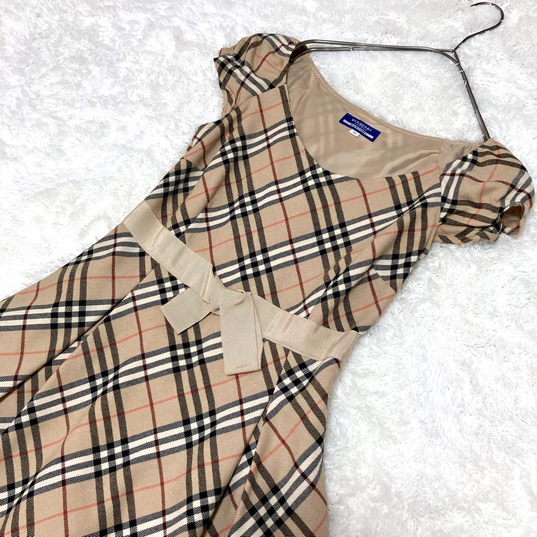 未使用級　バーバリーブルーレーベル　ノバチェック　ワンピース　パフスリーブ　美品