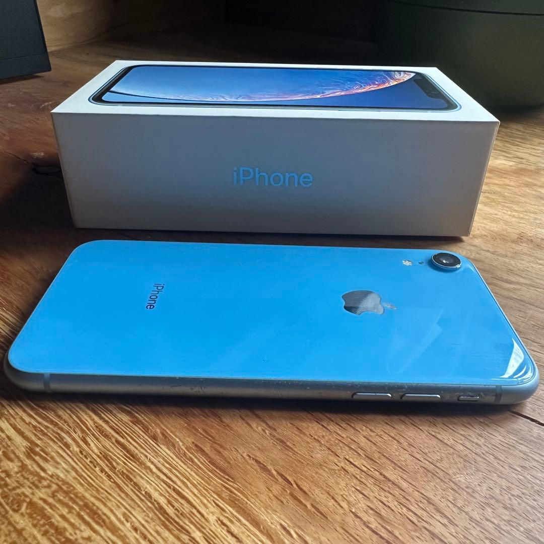 iPhone XR ブルー 本体＋箱 画面割れあり バッテリー82%