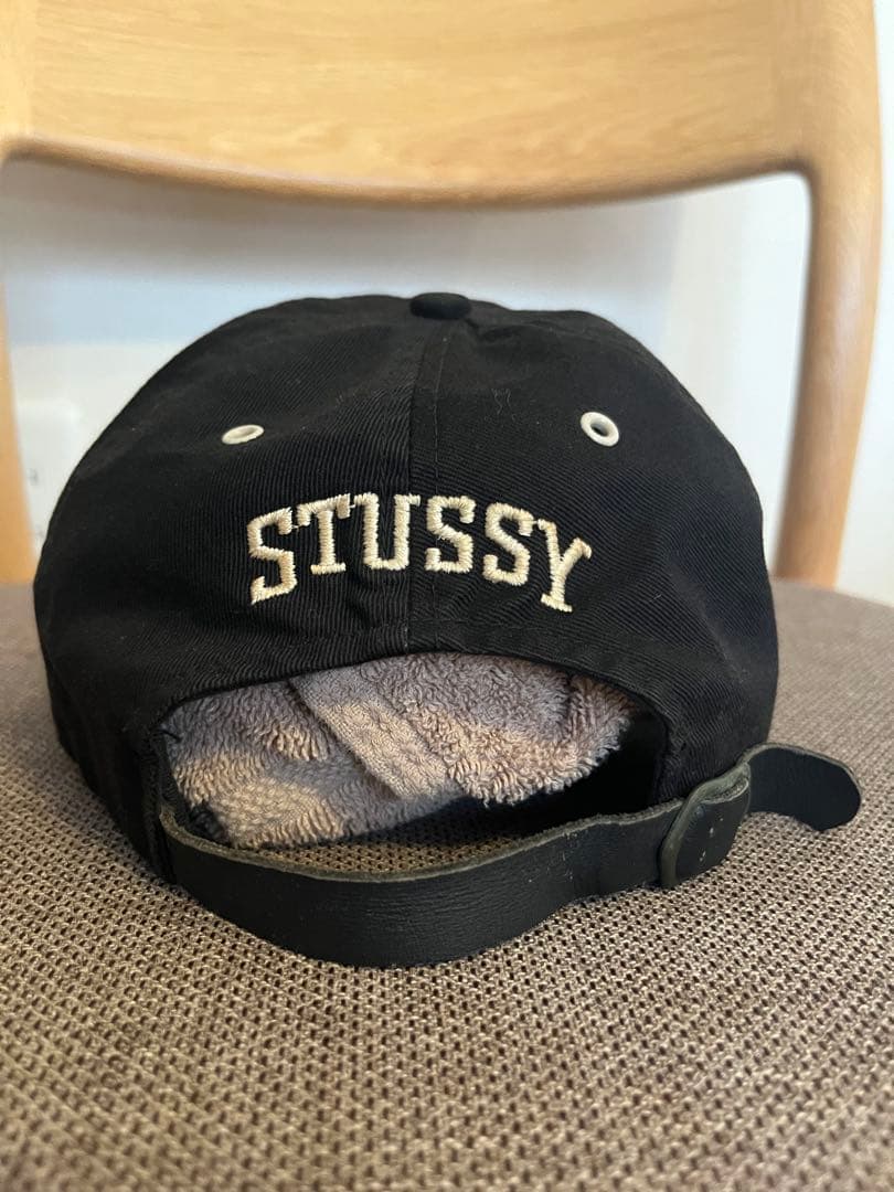 90s STUSSY 刺繍 キャップ 紺タグ ブラック オールドステューシー