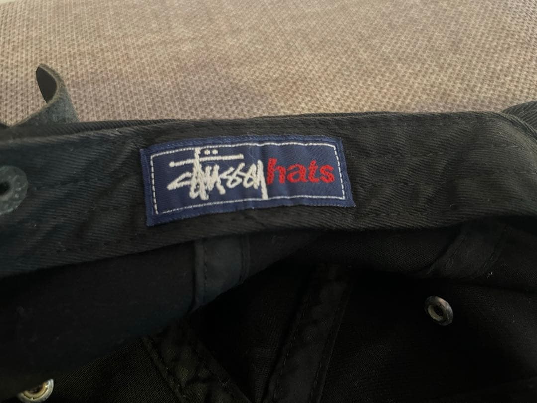 90s STUSSY 刺繍 キャップ 紺タグ ブラック オールドステューシー