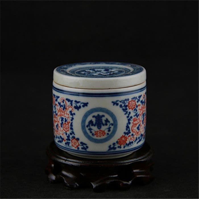 清康煕青花斗彩直筒香炉 景徳鎮 磁器香炉 香道具 美術品 置物