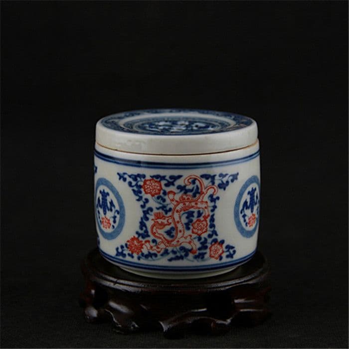 清康煕青花斗彩直筒香炉 景徳鎮 磁器香炉 香道具 美術品 置物
