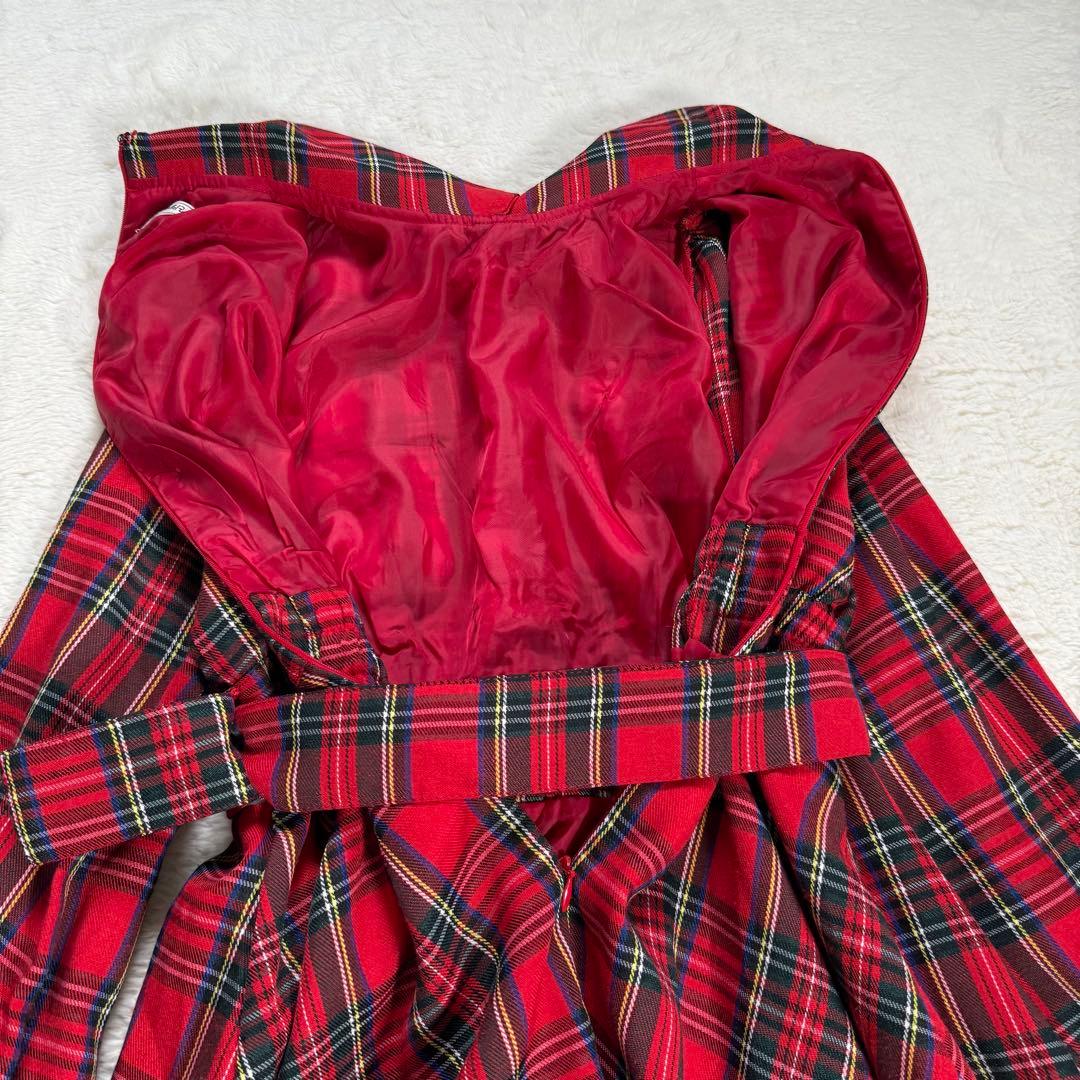 【美品】Ank Rouge パイピングチェックワンピース 赤 レッド M