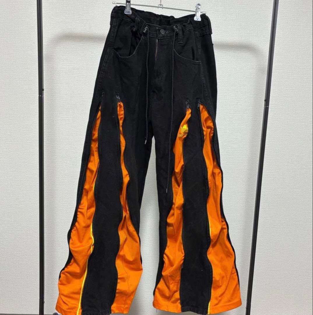 新品未使用 リメイク 再構築 ヴィンテージアディダス デニムジャージワイドパンツ