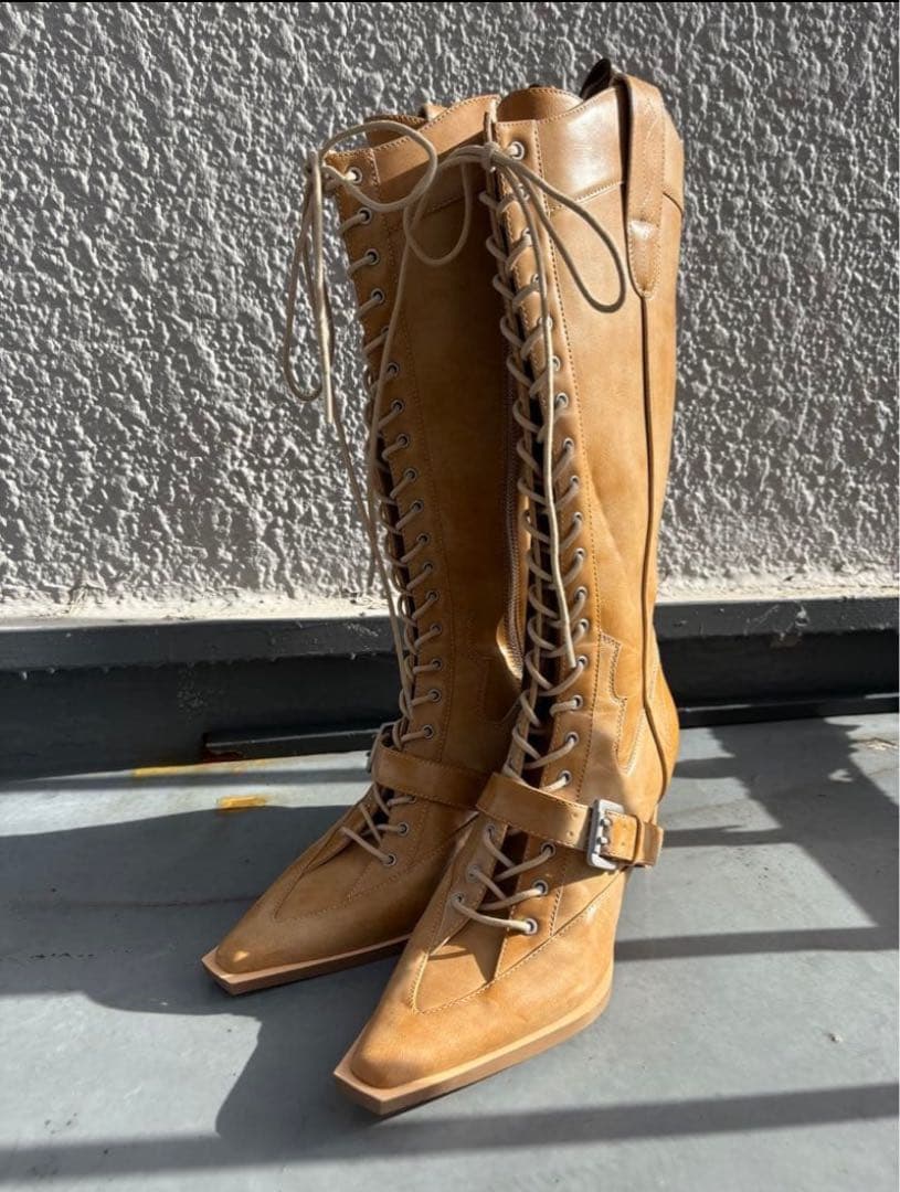靴 SLY POINTED LACE UP WESTERN BOOTS