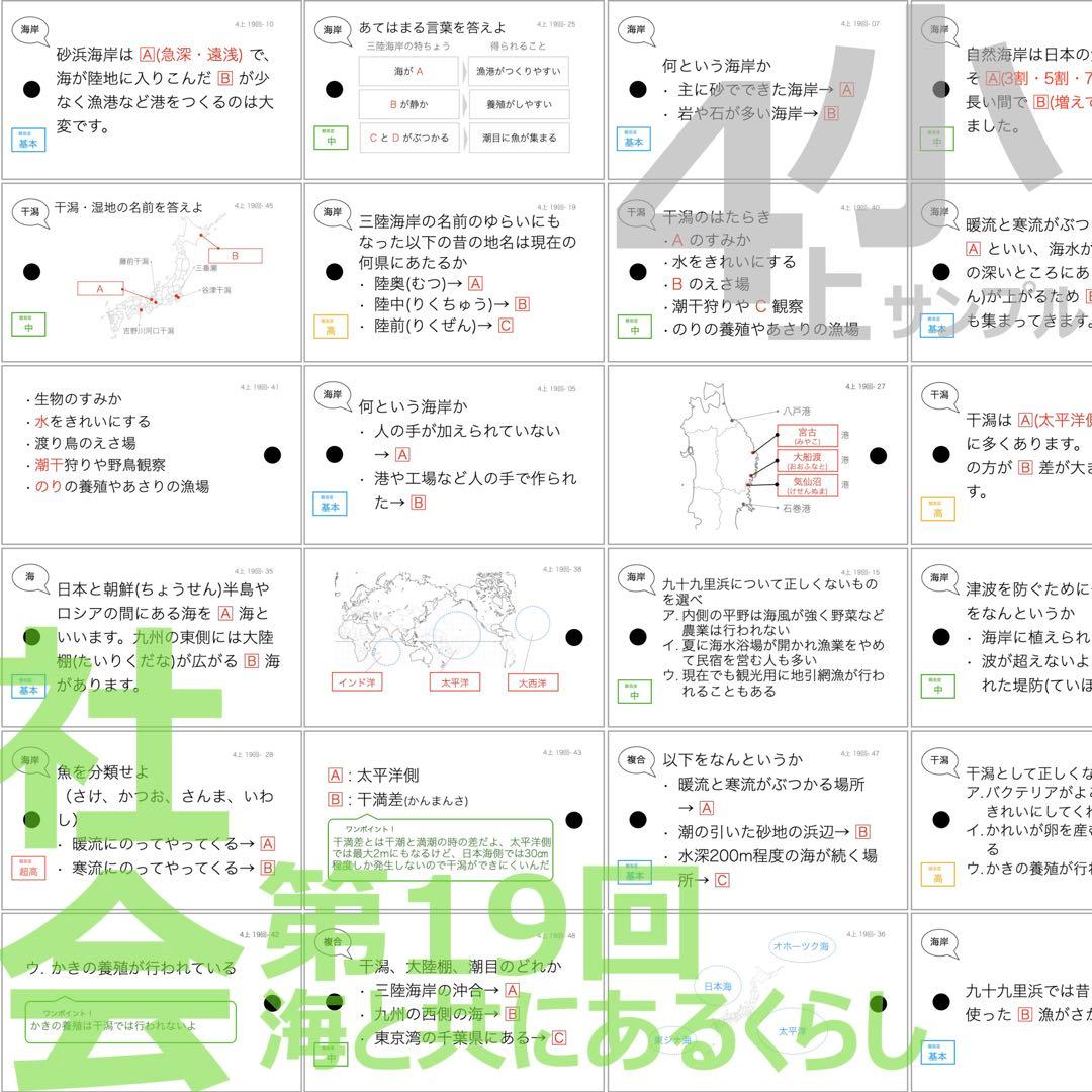 中学受験 暗記カード【4年上 社会・理科 16-19回】組分けテスト対策 予シリ