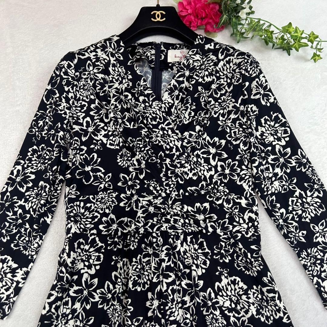 K889 新品未使用 M ケイミー 花柄 ひざ丈ワンピース ネイビー レディース