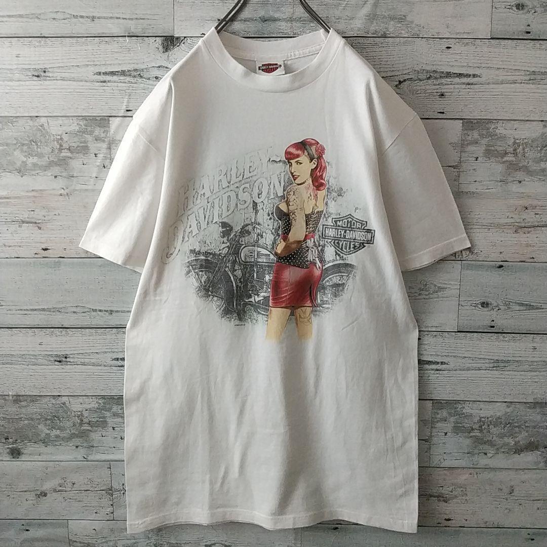 人気☆ハーレーダビッドソン 両面プリント ハーレーガール タトゥー Tシャツ M