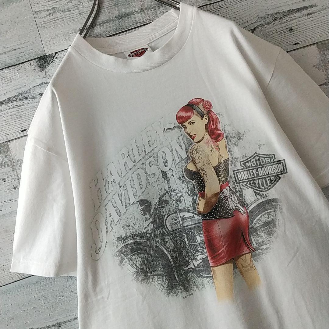 人気☆ハーレーダビッドソン 両面プリント ハーレーガール タトゥー Tシャツ M