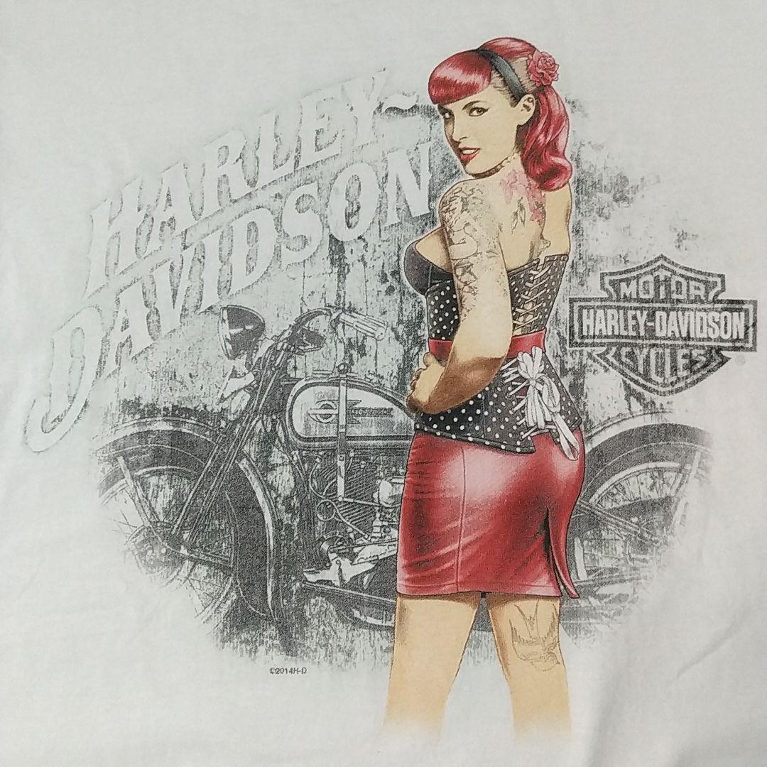 人気☆ハーレーダビッドソン 両面プリント ハーレーガール タトゥー Tシャツ M