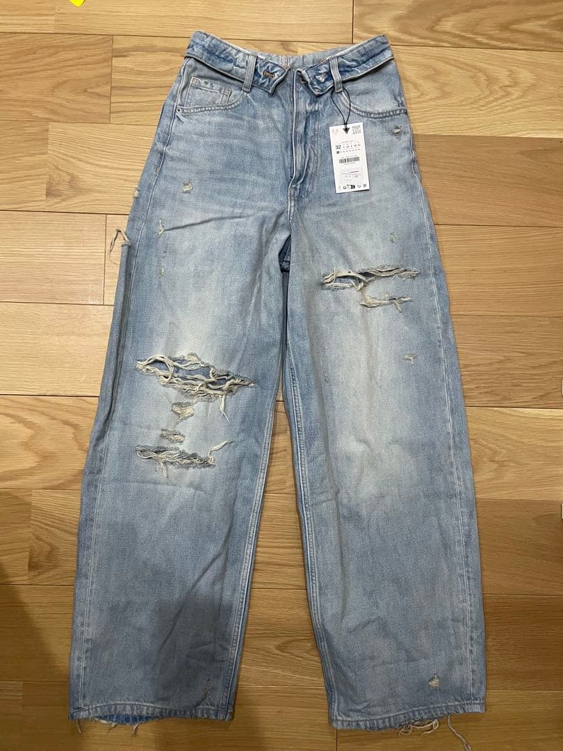 完売品ZARA TRF ミッドライズ折り返しウエストデニムパンツ 32