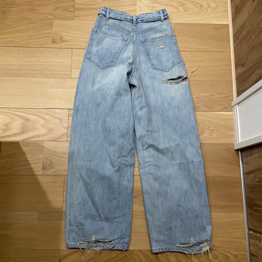 完売品ZARA TRF ミッドライズ折り返しウエストデニムパンツ 32