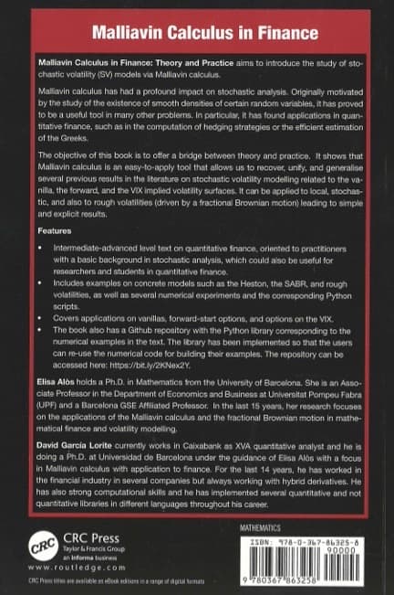 洋書 Malliavin Calculus in Finance CRC