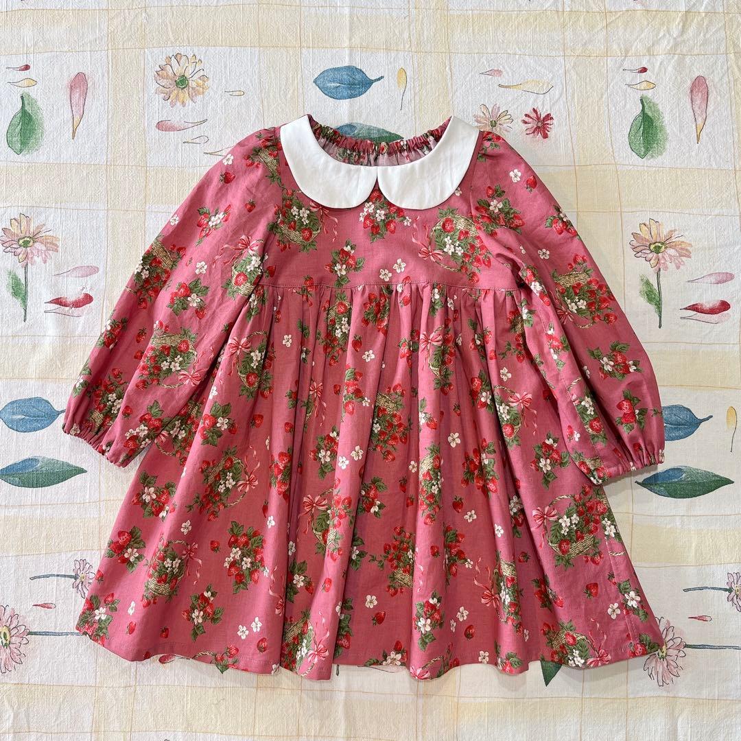 丸えりワンピース　長そで　90サイズ　ハンドメイド