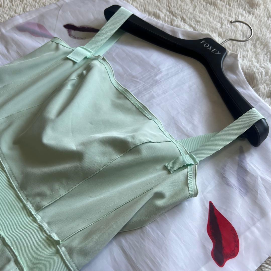 【美品】FOXEY NEW YORK 膝丈ワンピース ライトグリーン 40