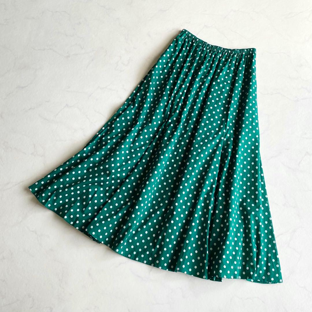 SLOBE IENA コットンボイル ドット ギャザー ロングスカート グリーン