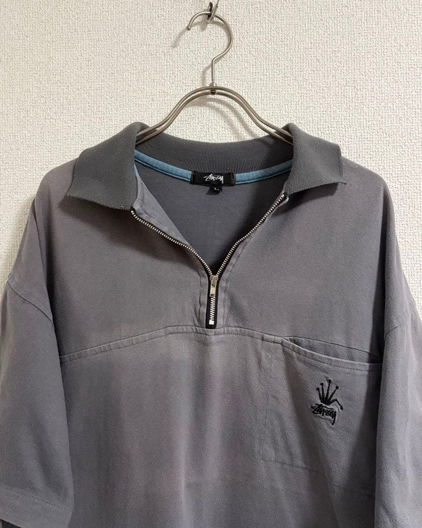 80's stussy ハーフ ジップ プルオーバー tシャツ usaフェード