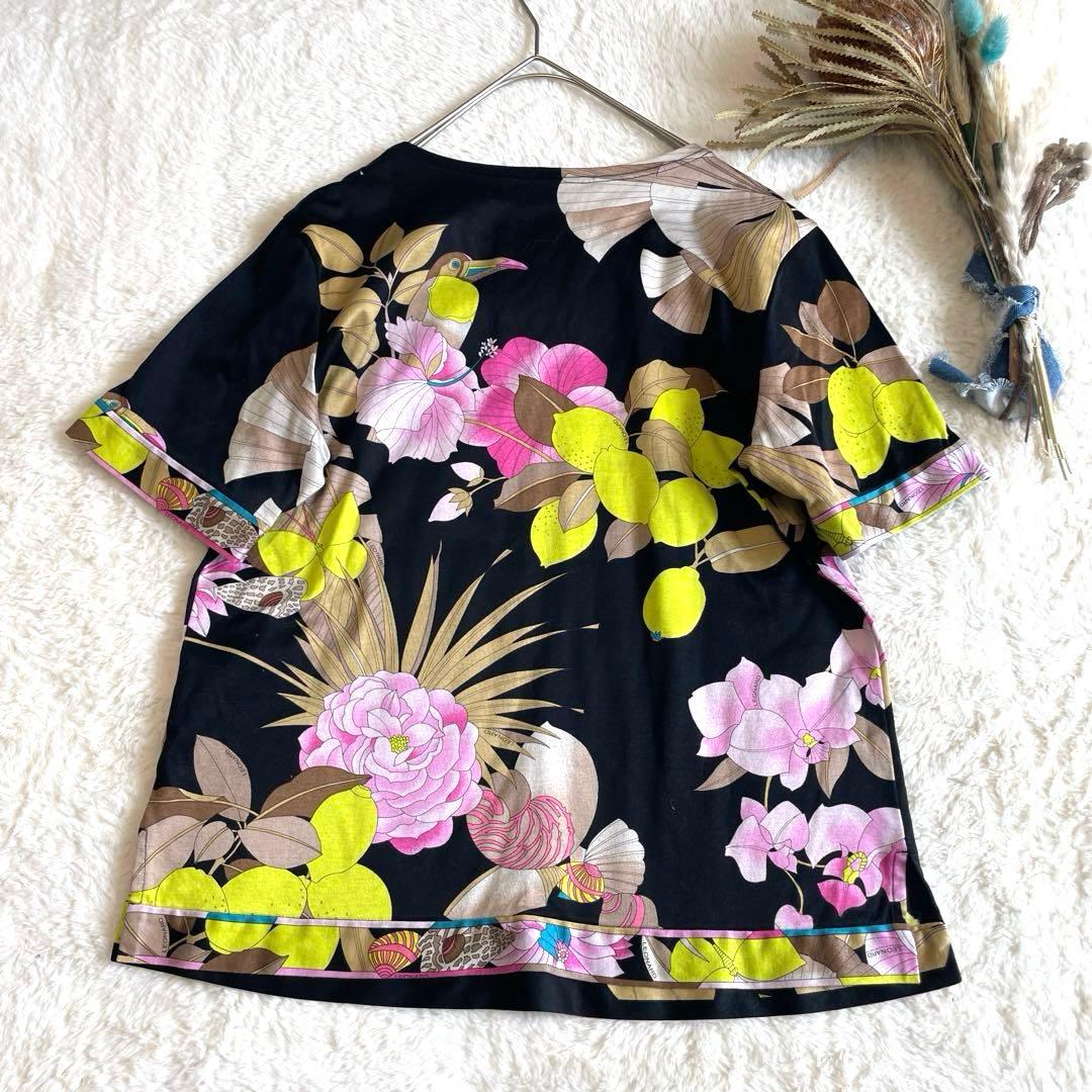 LEONARD レオナール 花柄 鳥柄 半袖Tシャツ 40 日本製 綿 黒 希少