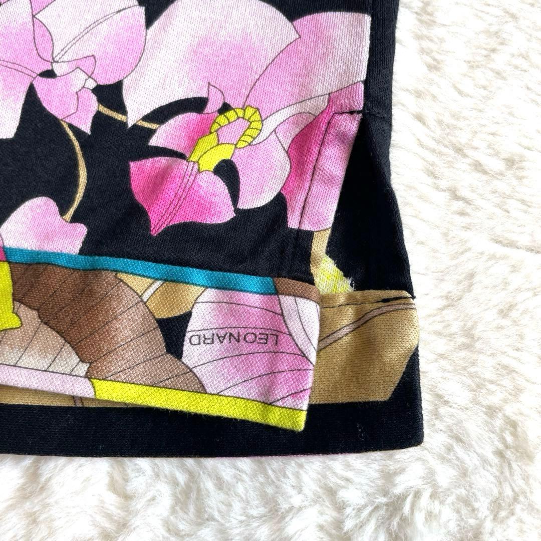 LEONARD レオナール 花柄 鳥柄 半袖Tシャツ 40 日本製 綿 黒 希少