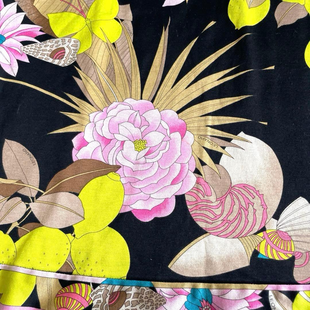 LEONARD レオナール 花柄 鳥柄 半袖Tシャツ 40 日本製 綿 黒 希少