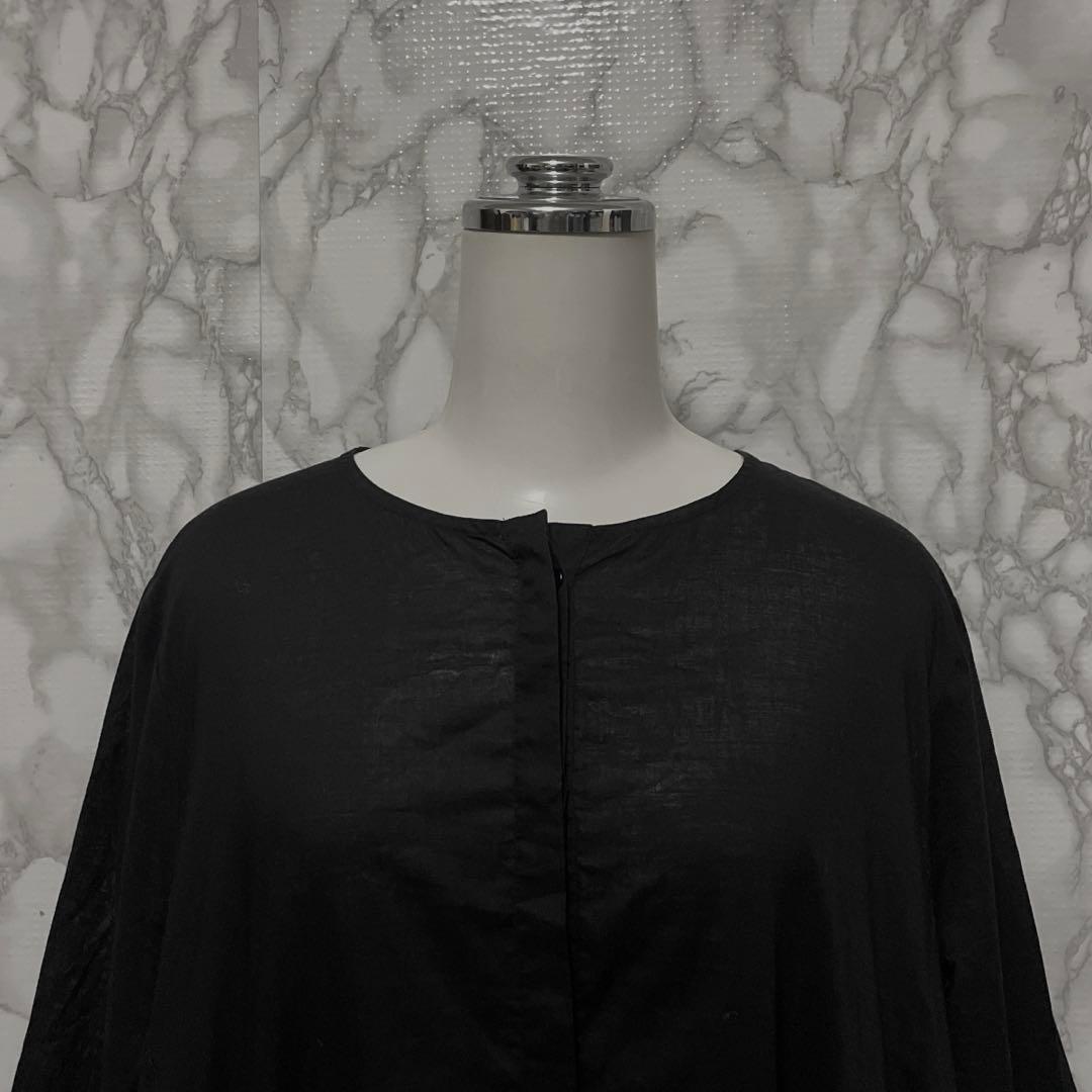 良品　MERLETTE デザインシャツワンピース　ノーカラー　インドコットン