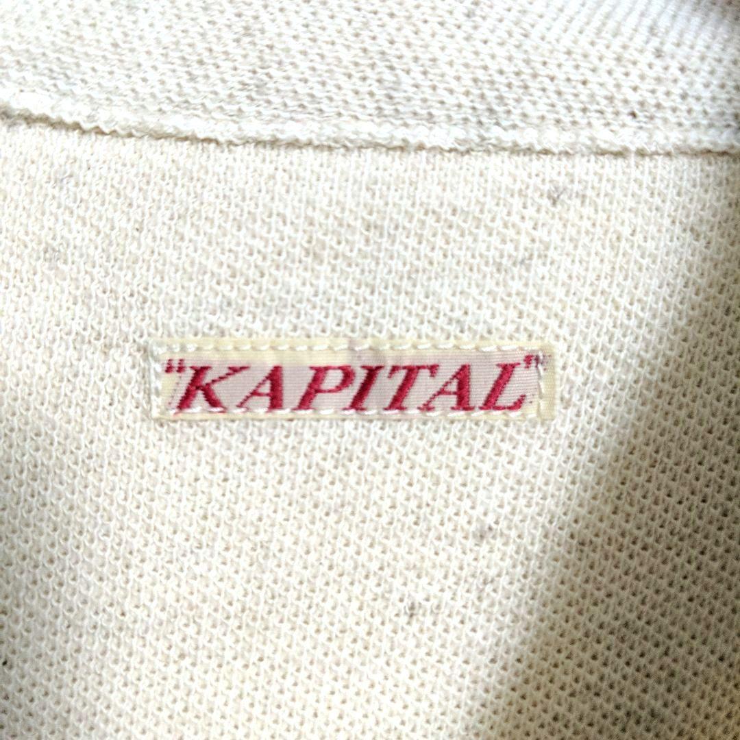 KAPITAL 鳥刺繍 ボウタイ付き コットンリネン鹿の子ポロシャツ