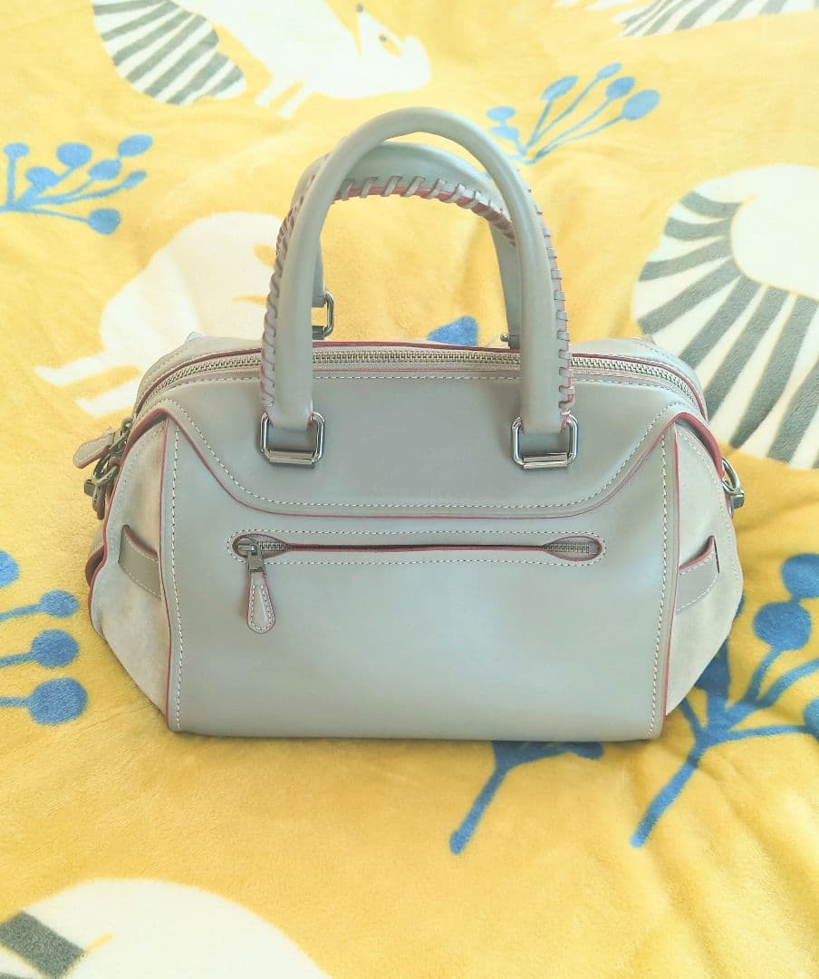 COACH グレーレザー スエード ボストンバッグ ショルダーストラップ付き